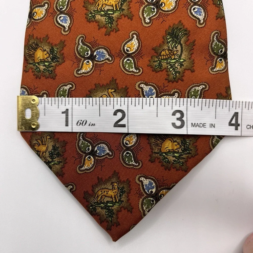 Salvatore Ferragamo Orange Animal Print 100% Silk Necktie